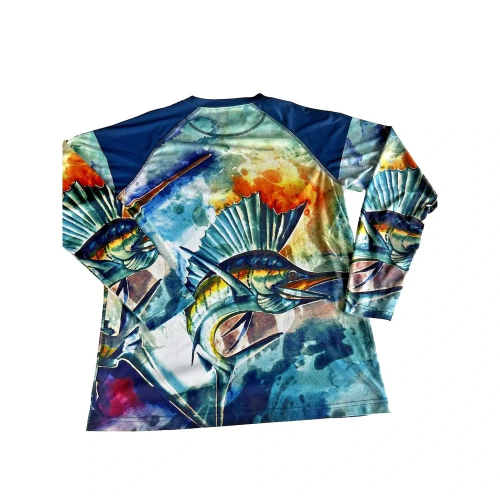 Mens Bluefin Performance Marlin Print‎ Long sleeve Pullover size M